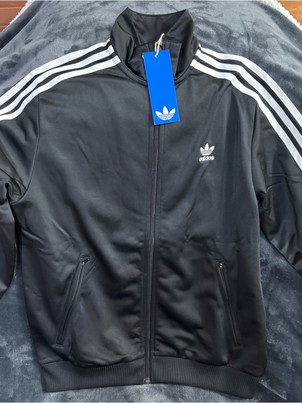 adidas Black Track Jacket with White Three-Stripes